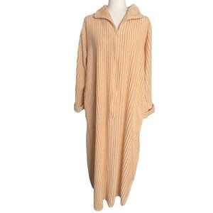 Cozy Yellow Chenille Long Robe 3/4 Front Zipper Size Large Lounge Wear